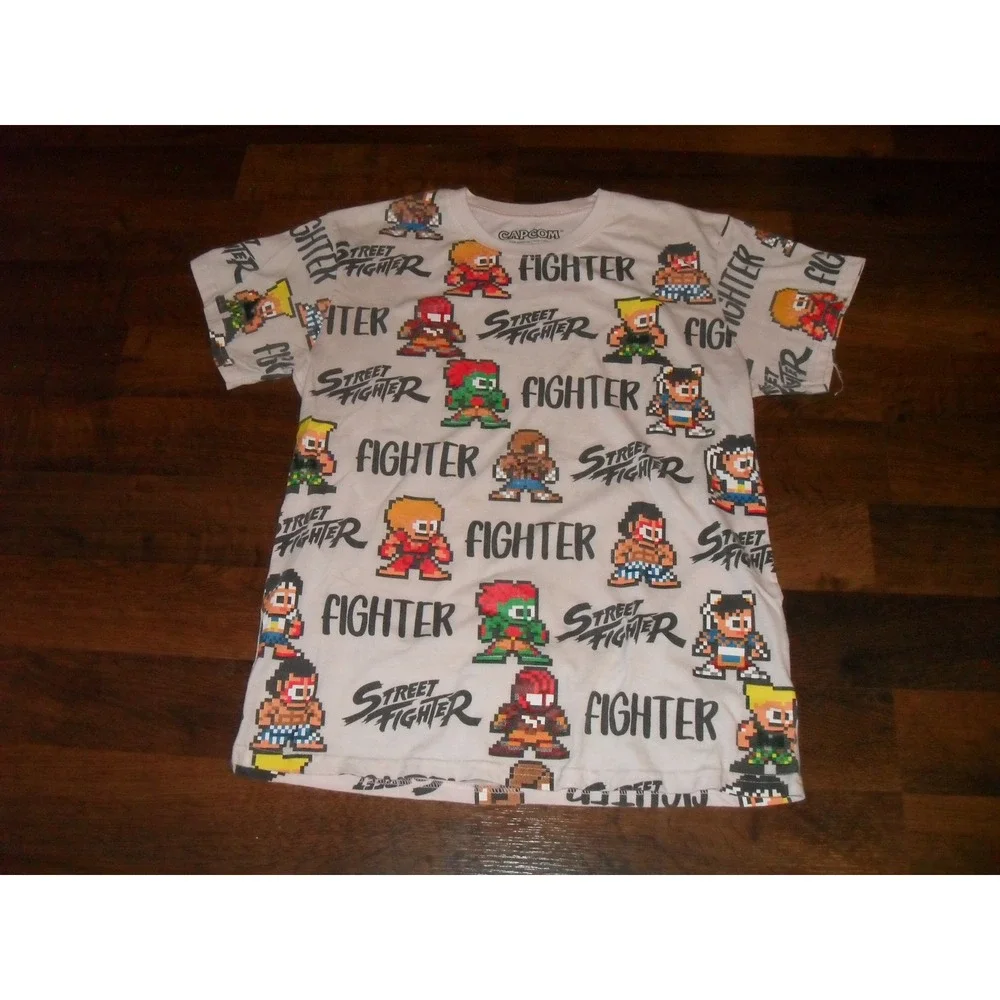 Capcom Street‎ Fighter Pixel Art Graphic T-Shirt Kids Youth Size Large Tee AOP